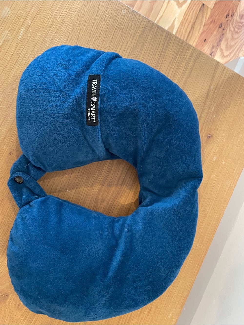 Soft Blue Inflatable Neck Pillow with Built-In Valve